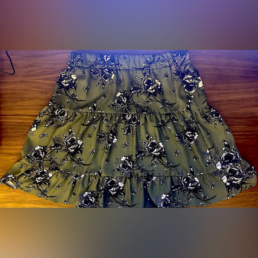 Green Floral Mini Skirt
